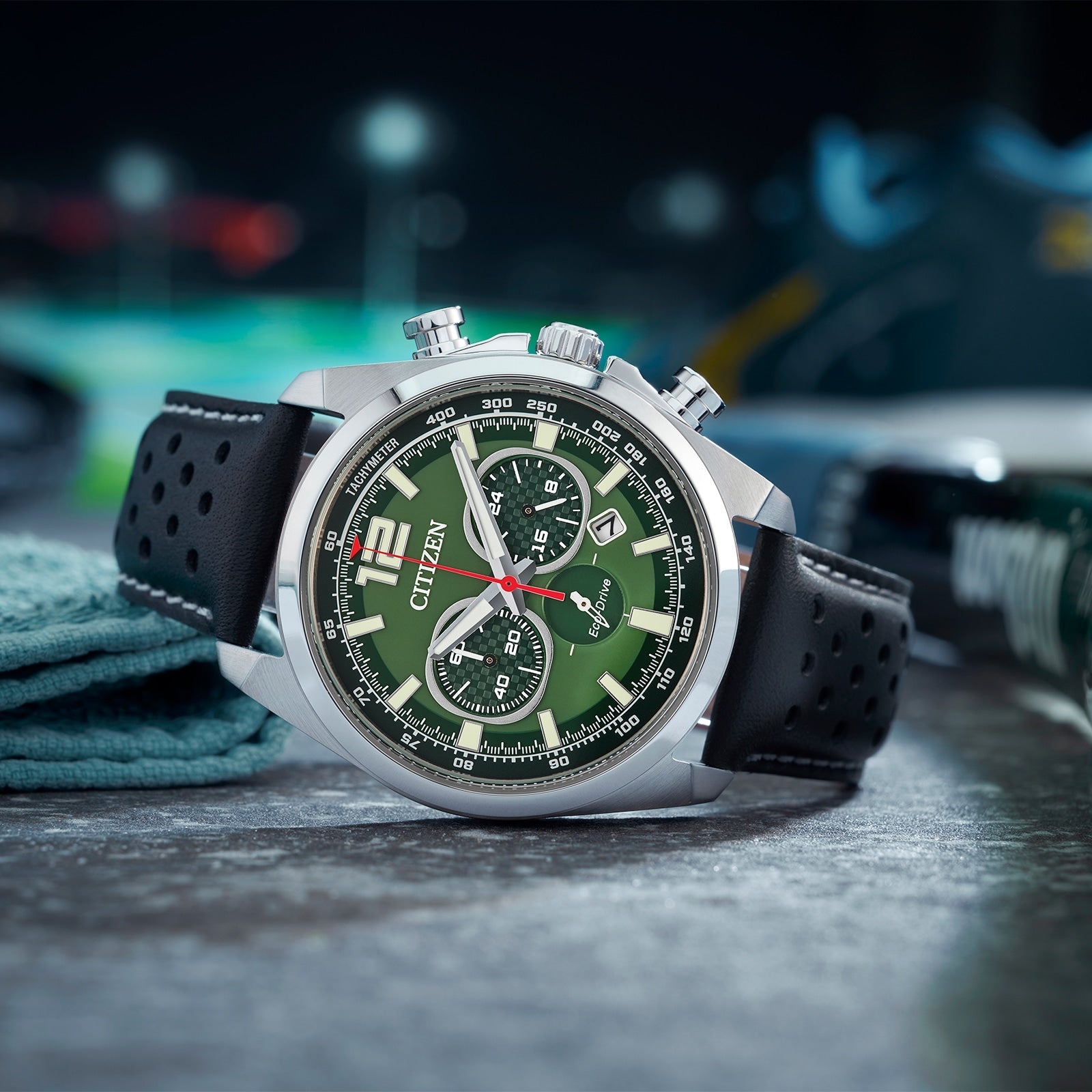 09X Reloj Citizen Eco-Drive Hombre Cuero Esfera Verde - Vista trasera