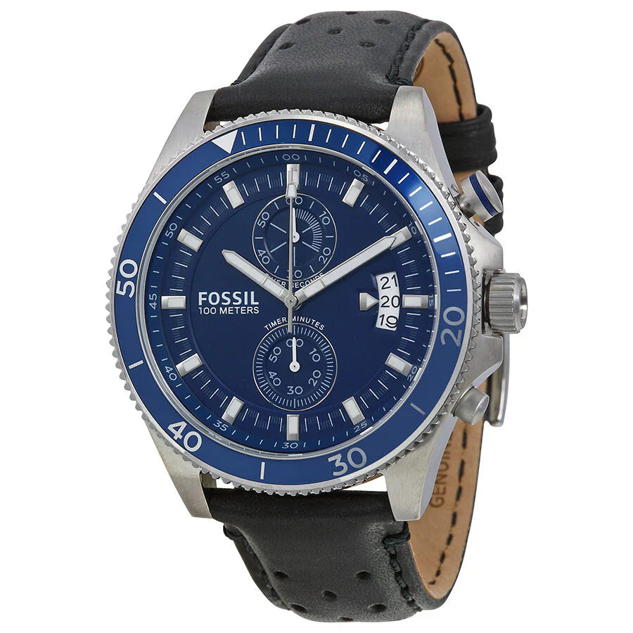 Reloj Fossil Wakefield Hombre Cuero Negro Azul - Vista trasera