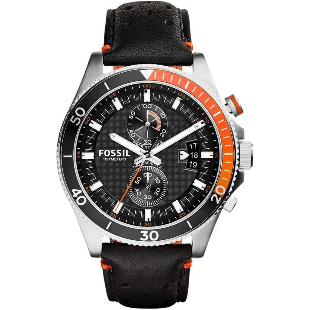 Reloj Fossil Wakefield Hombre Cuero Negro Naranja - Reloj original en Guatemala