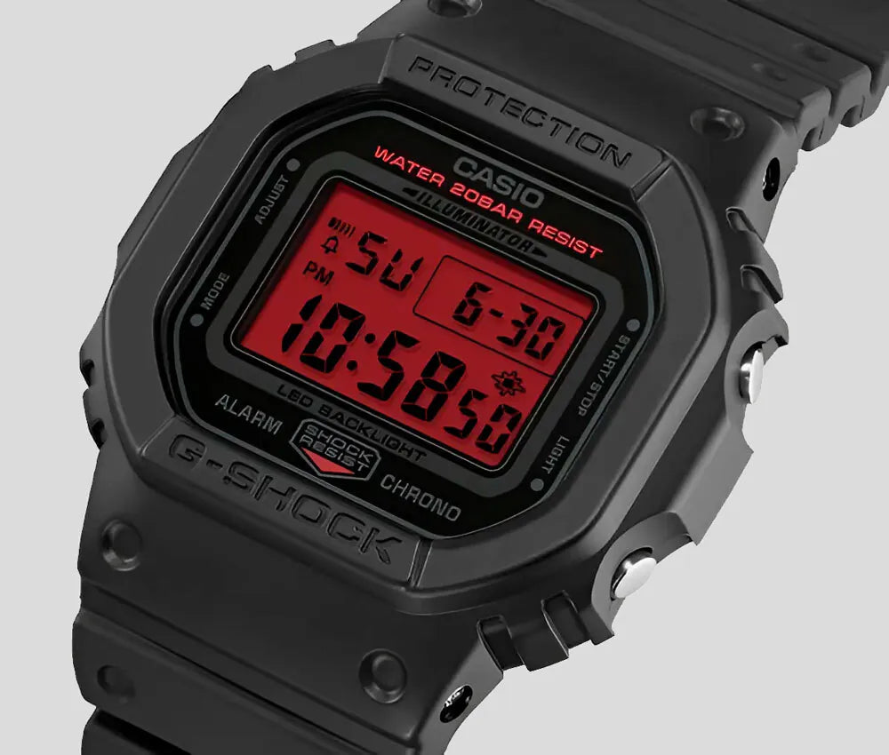 DW-5600BBR-1 Reloj G-Shock Unisex pulsera de caucho - Resina Negro