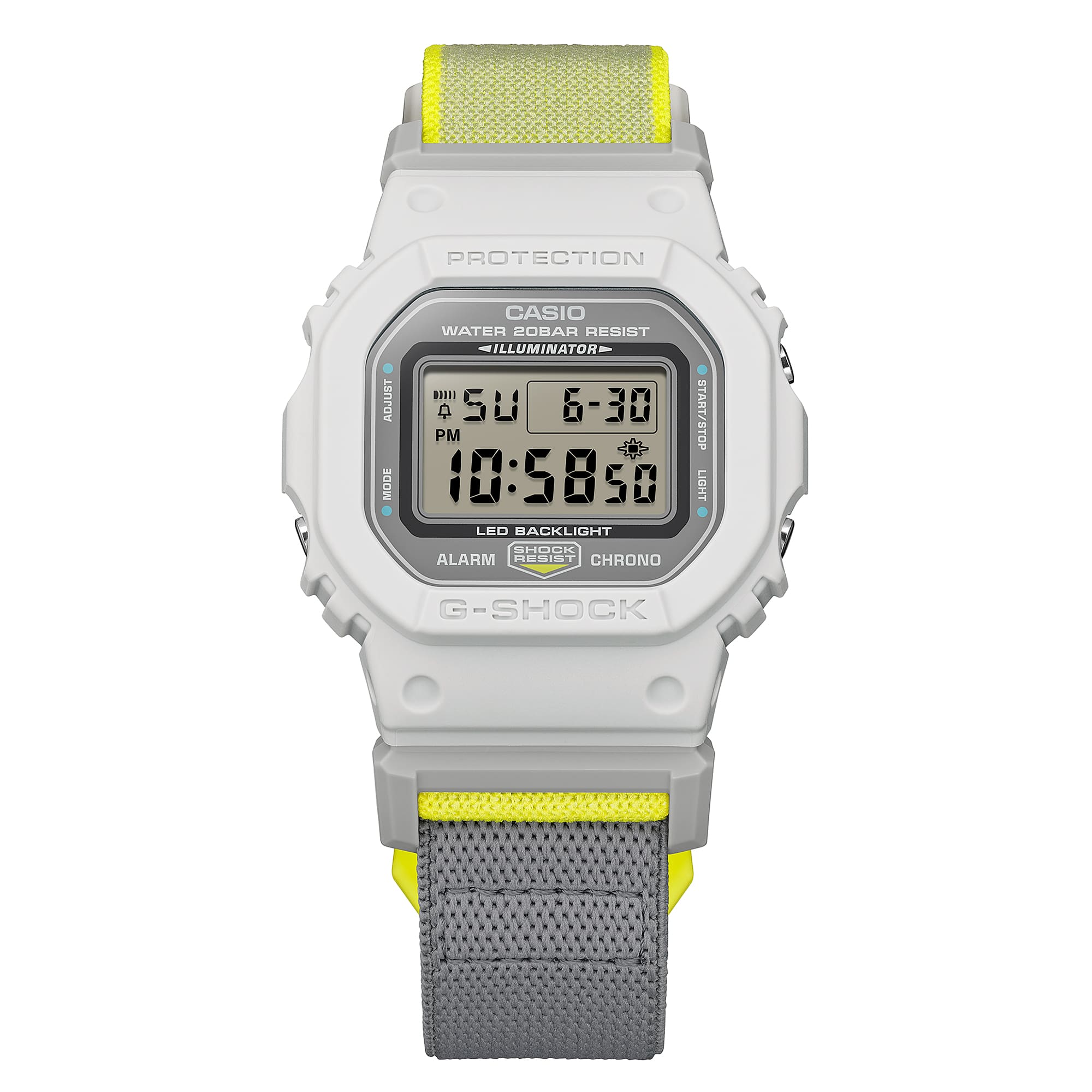 DW-5600MNC-7A8 Reloj G-Shock de hombre correa de tela - Detalle de esfera
