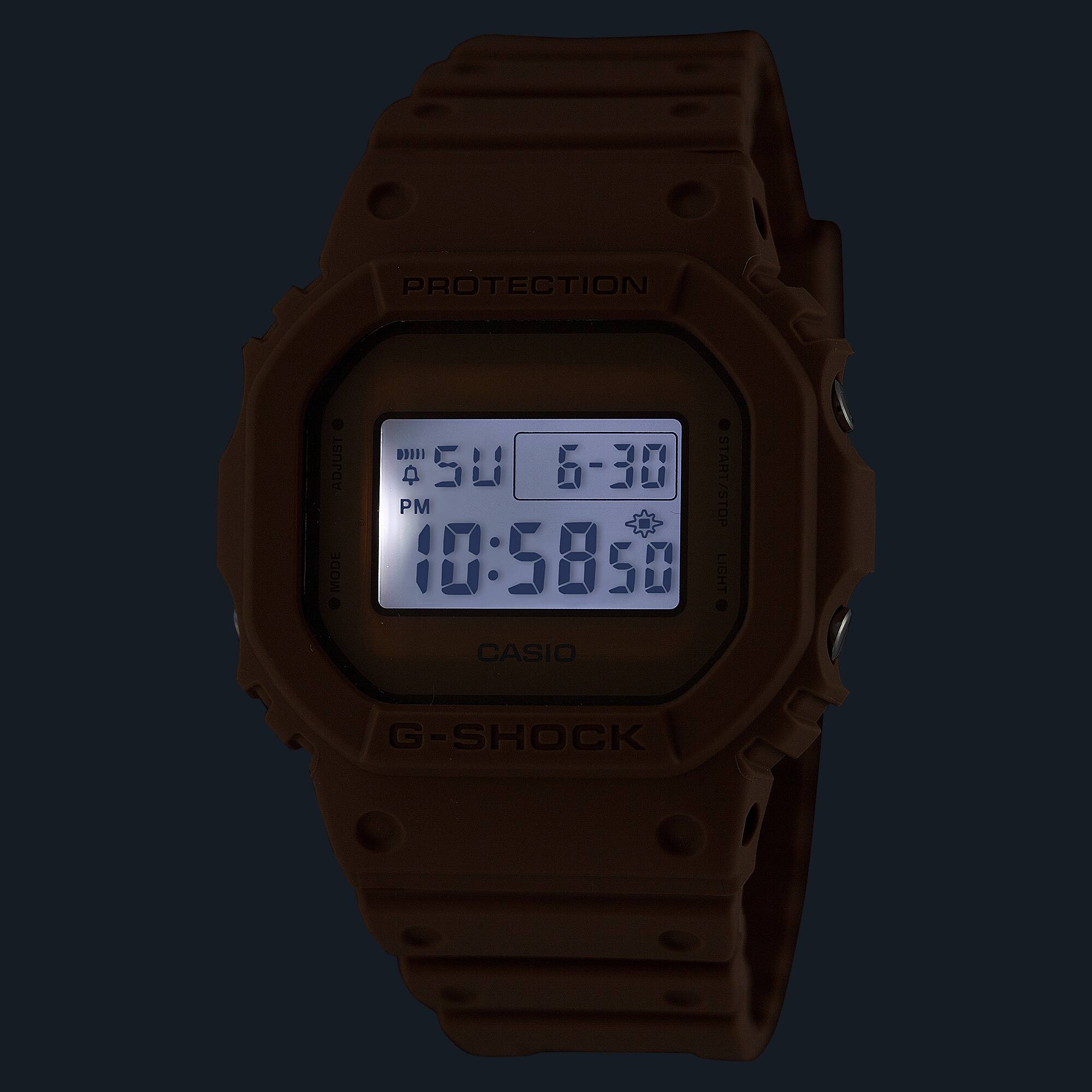 DW-5600NC Reloj G-Shock Digital Unisex Resina Marrón Claro - Detalle de esfera