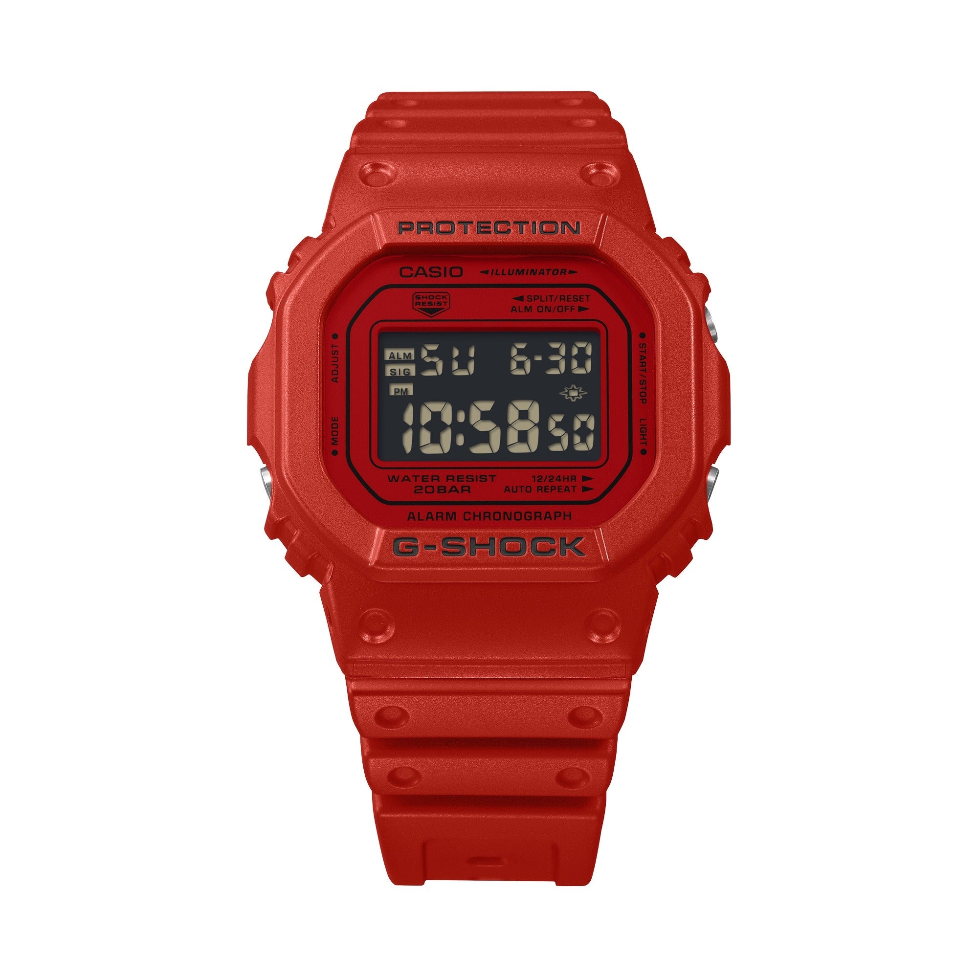 DW-5600RRB Reloj G-Shock Hombre Resina Rojo - Detalle de esfera