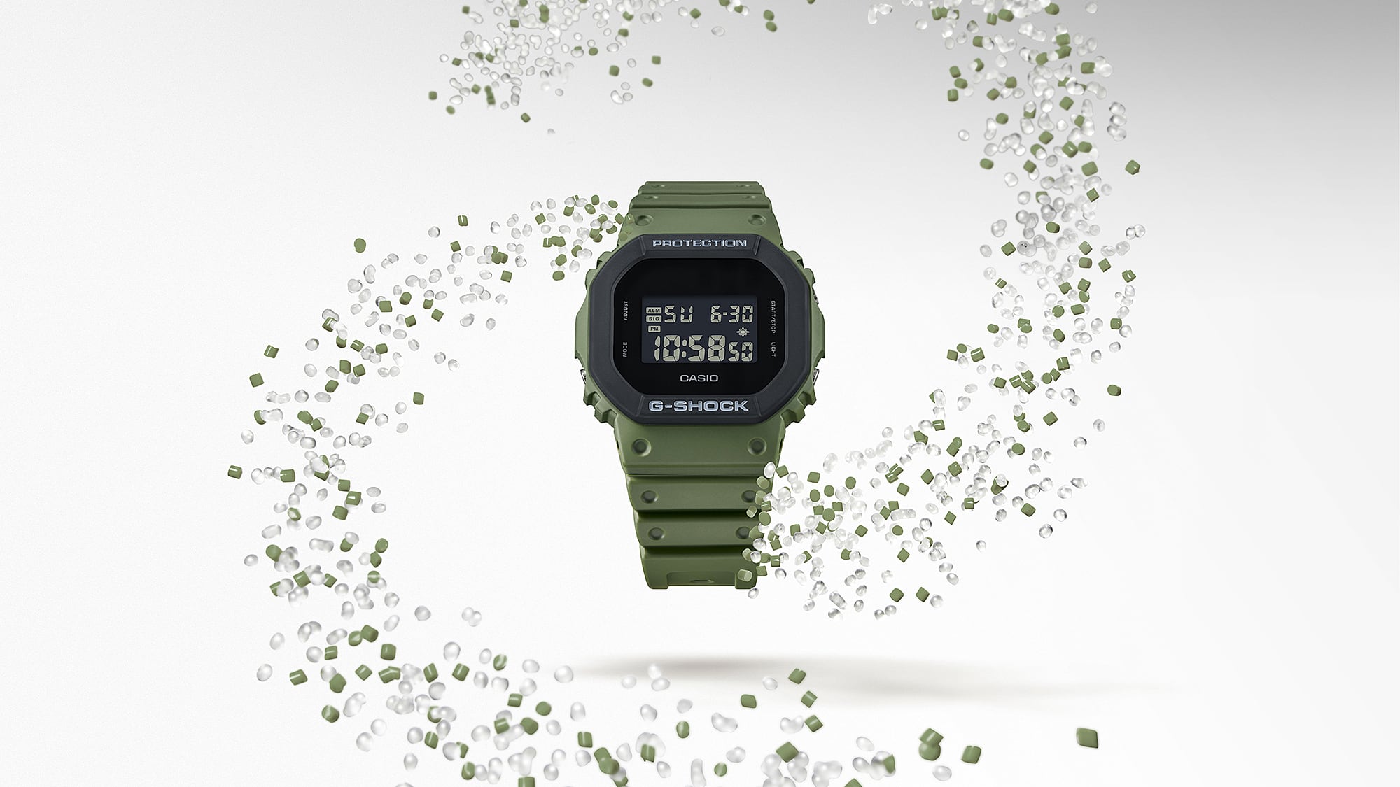 DW-5610UU Reloj G-Shock Hombre Resina Verde Militar - Detalle de esfera