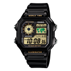 AE-1200WH-1BV Reloj Casio para Caballero, Illuminator Hora Mundial 10 Años de Batería