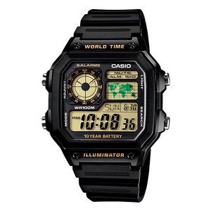 AE-1200WH-1BV Reloj Casio para Caballero, Illuminator Hora Mundial 10 Años de Batería