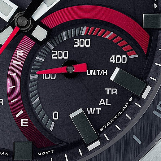 900DB Reloj Edifice Tough Solar Hombre Acero Negro Rojo - Vista lateral