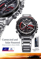 900DB Reloj Edifice Tough Solar Hombre Acero Negro Rojo - Detalle de esfera