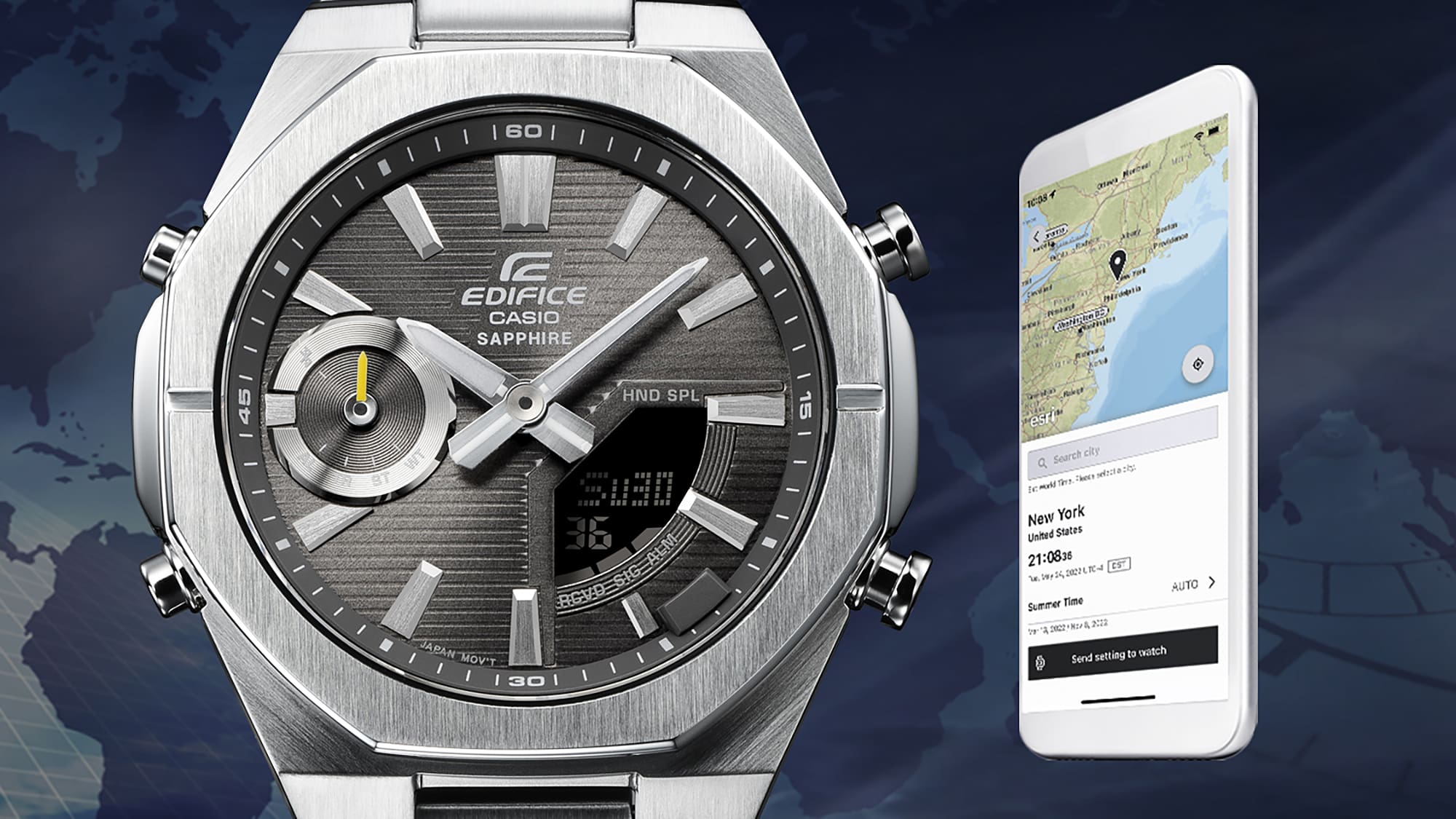 ECB-S10DB-1A Reloj Edifice Bluetooth de caballero pulsera de metal cristal zafiro