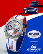 S10NIS-7A Reloj Edifice Nismo Hombre Correa Cuero Blanco - Detalle de esfera