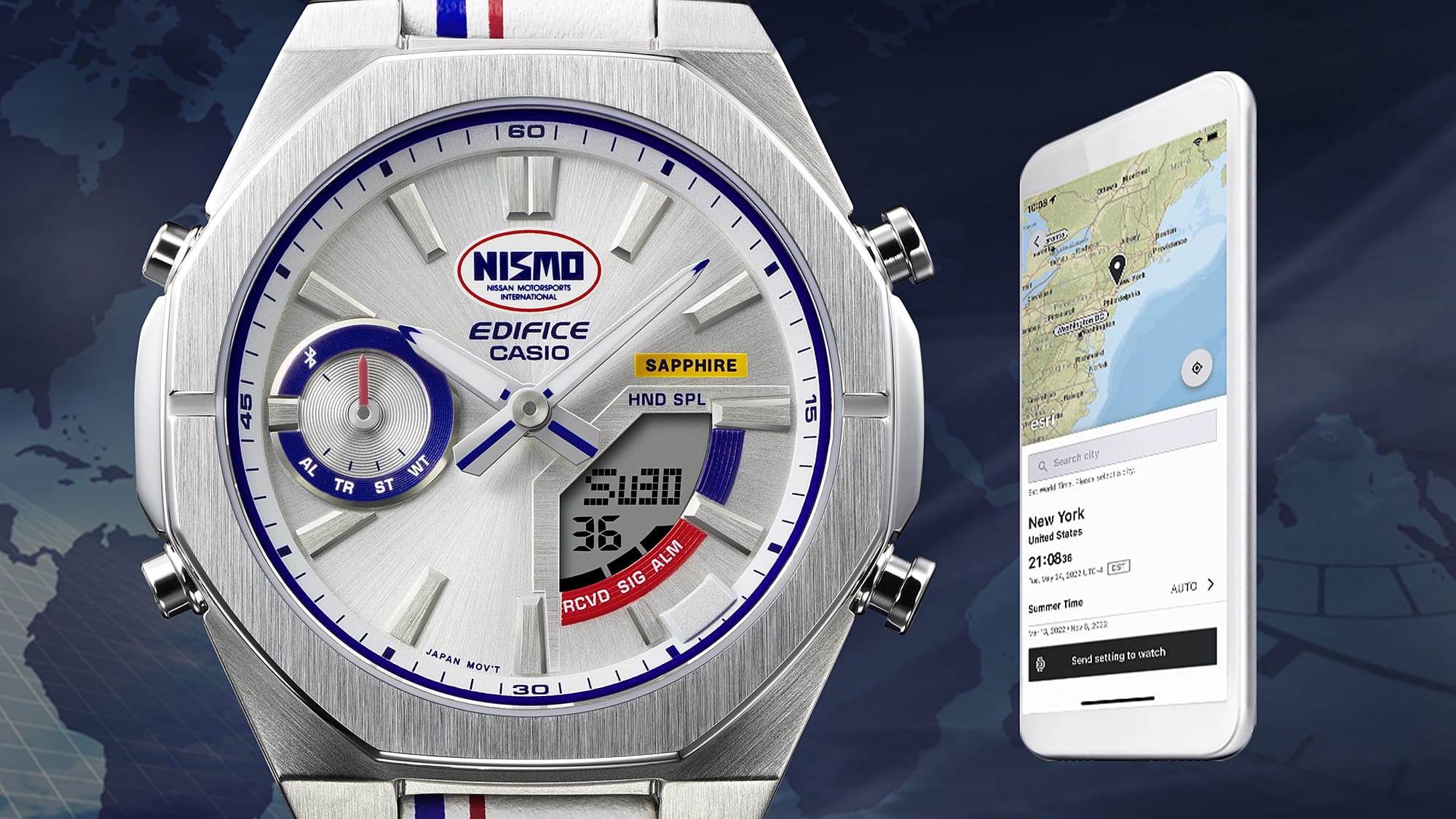 S10NIS-7A Reloj Edifice Nismo Hombre Correa Cuero Blanco - Vista 8
