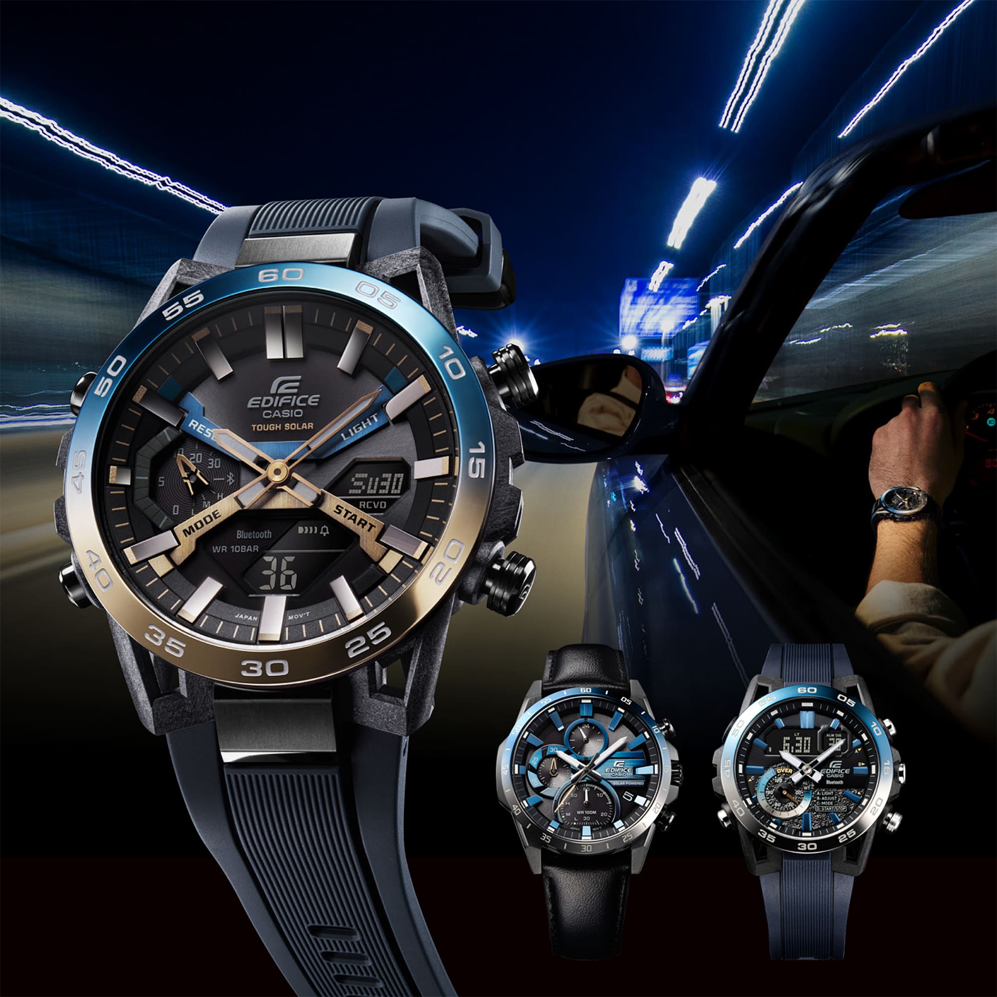 2000NP Reloj Casio Edifice Hombre Correa Silicona Azul - Vista lateral