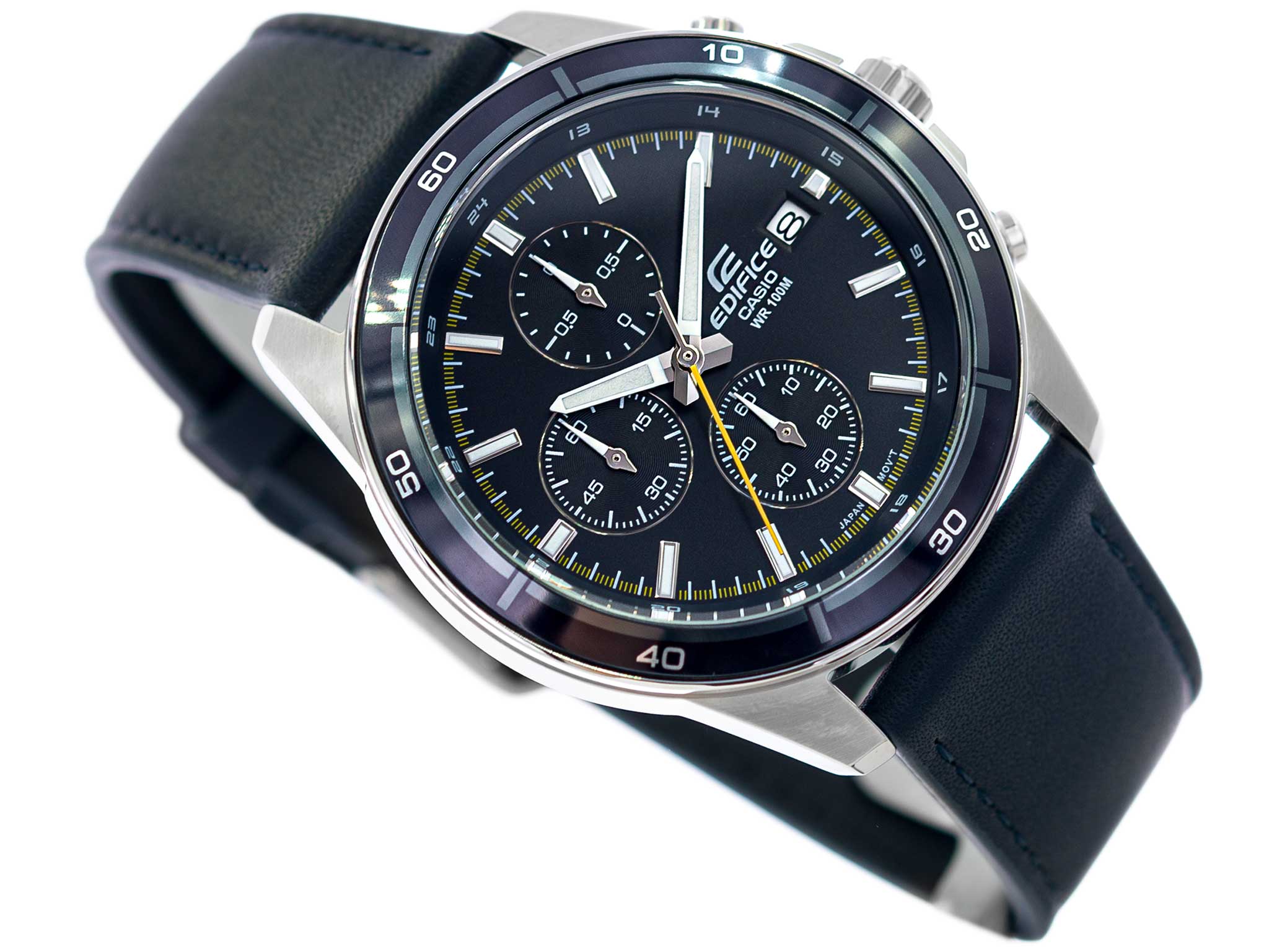526L Reloj Edifice Cronógrafo Hombre Correa Cuero Negro - Vista lateral