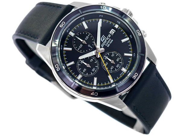 526L Reloj Edifice Cronógrafo Hombre Correa Cuero Negro - Vista lateral