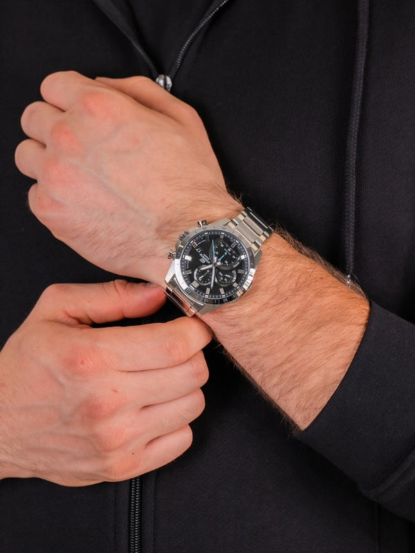 571D Reloj Edifice Hombre Correa de Acero Esfera Negra - Vista lateral