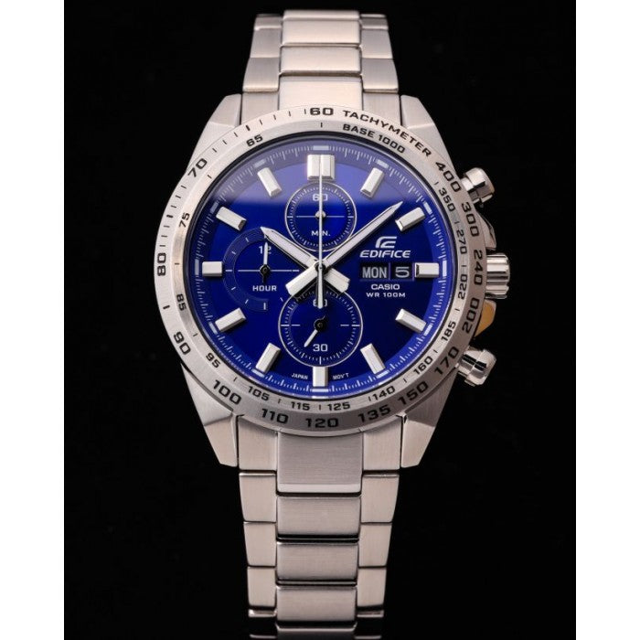 574D Reloj Edifice Hombre Correa de Acero Esfera Azul - Detalle de esfera
