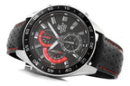 550L Reloj Edifice Hombre Correa Cuero Negro Rojo - Detalle de esfera