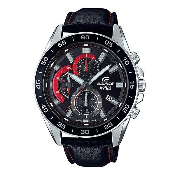 550L Reloj Edifice Hombre Correa Cuero Negro Rojo - Reloj original en Guatemala