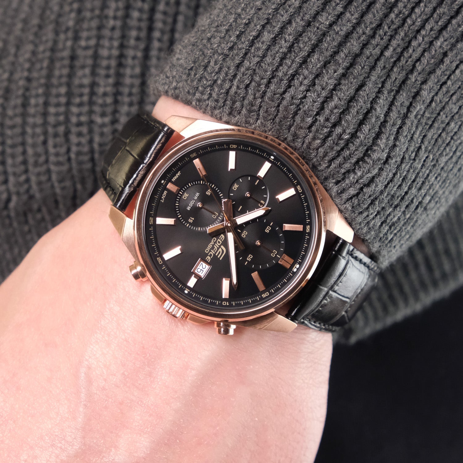 EFV-610ECL-1A Reloj Edifice de hombre pulsera de cuero 49 mm - Cuero Negro