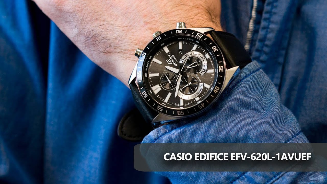 620L Reloj Casio Edifice Hombre Correa de Cuero Negro - Detalle de esfera