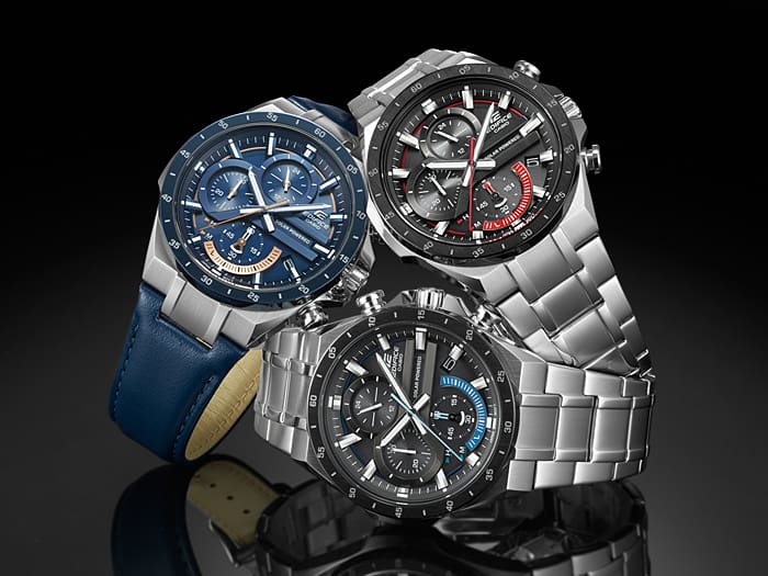 920DB Reloj Edifice Solar Hombre Acero Esfera Negra - Vista lateral