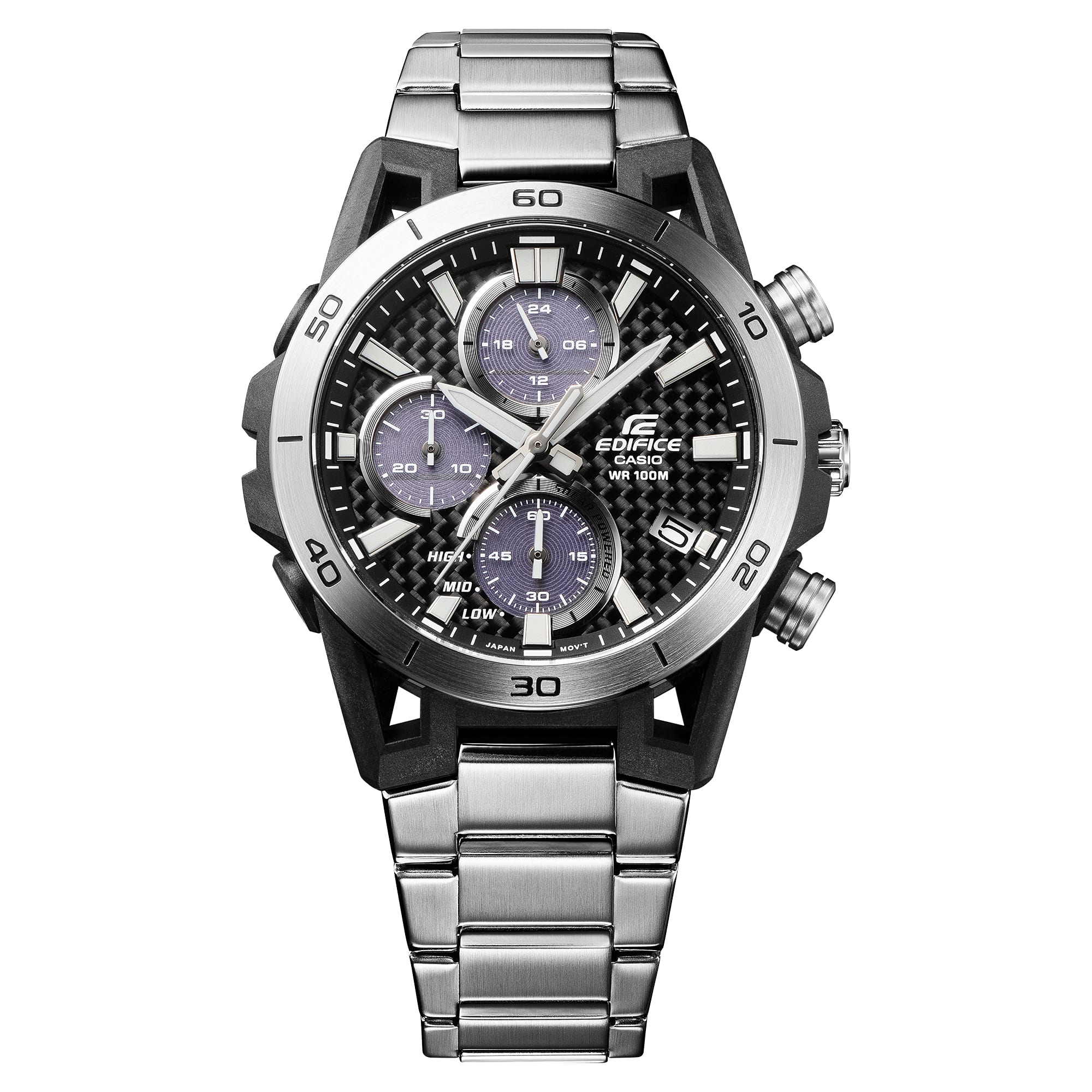960D Reloj Edifice Hombre Correa Acero Esfera Negra - Vista lateral