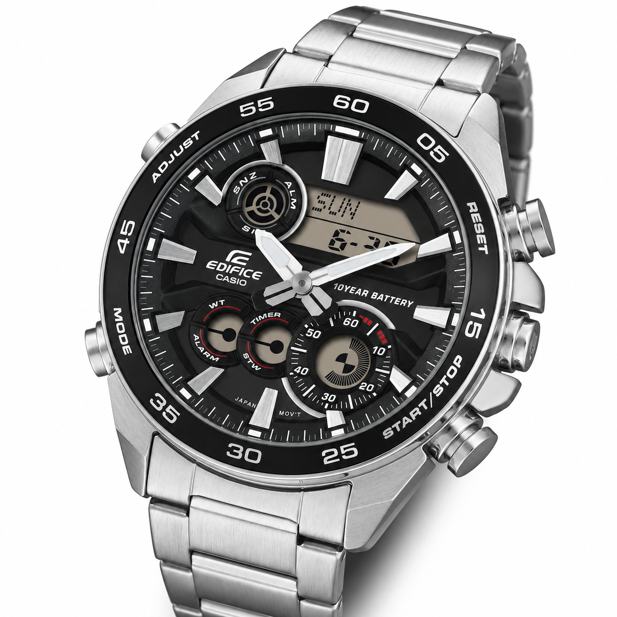ERA-130D-1A Reloj Edifice de hombre correa de metal 10 años de batería - Acero Inoxidable Plateado