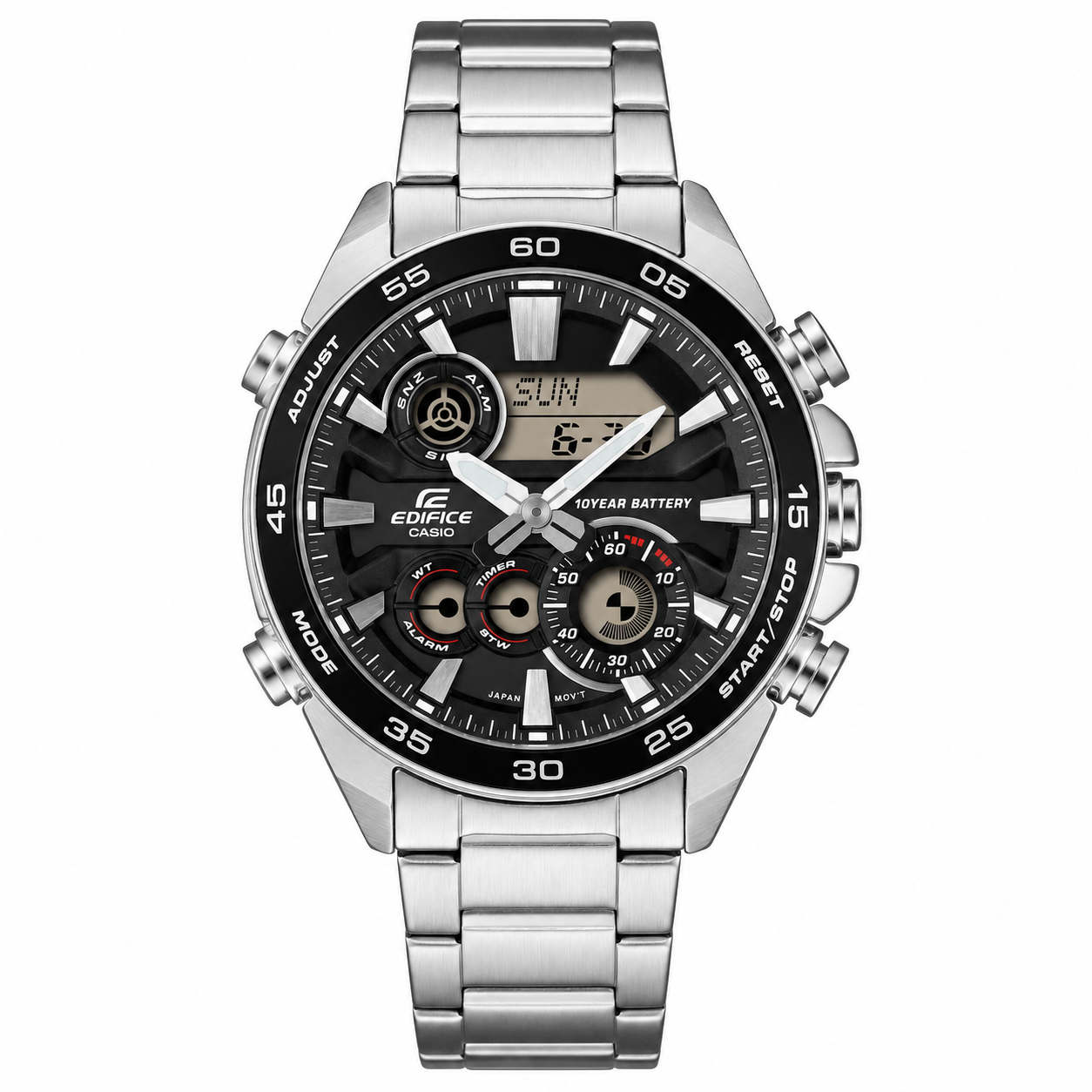 ERA-130D-1A Reloj Edifice de hombre correa de metal 10 años de batería - Acero Inoxidable Plateado