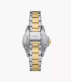 Reloj Fossil Dive Mujer Acero Bicolor Esfera Negra - Detalle de esfera