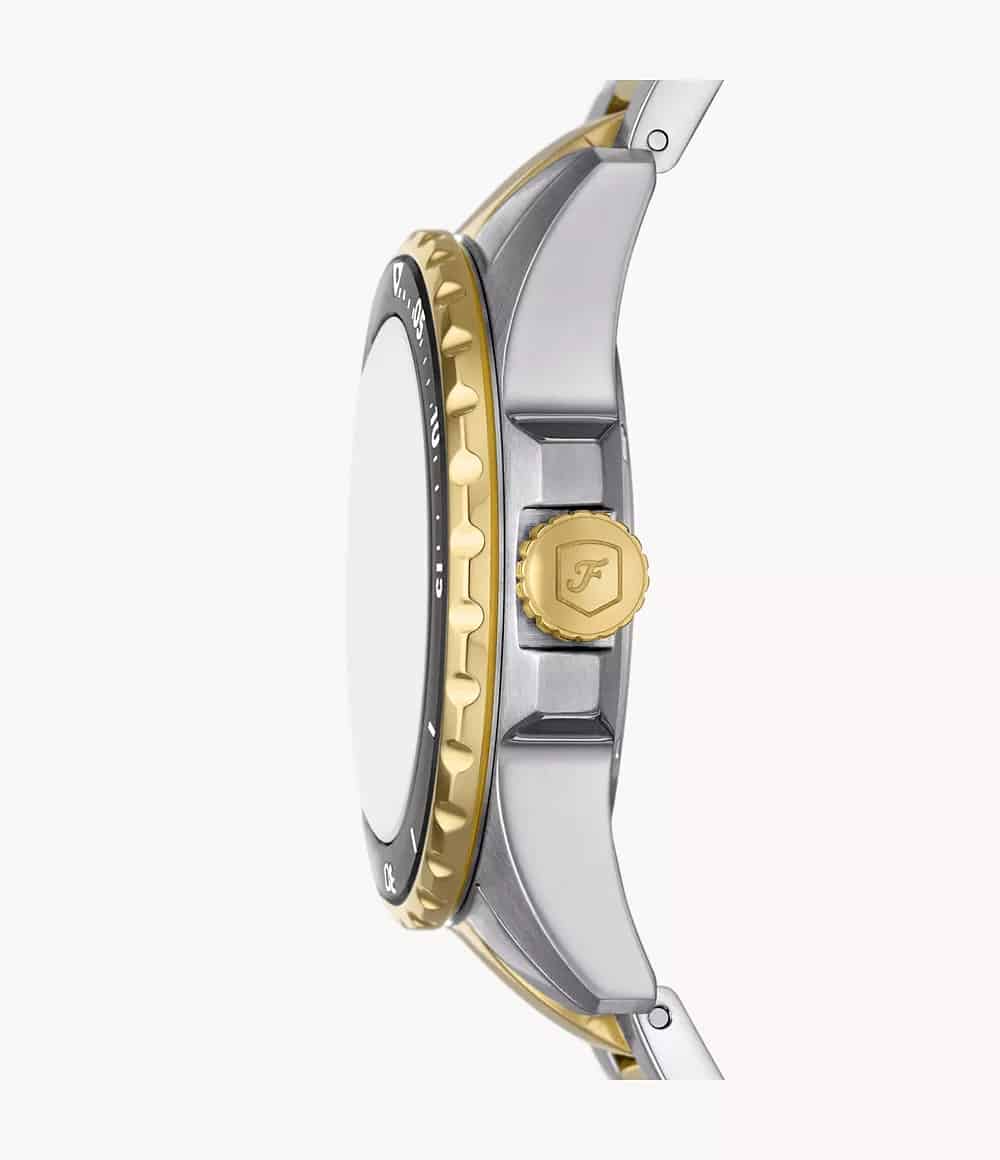 Reloj Fossil Dive Mujer Acero Bicolor Esfera Negra - Vista lateral