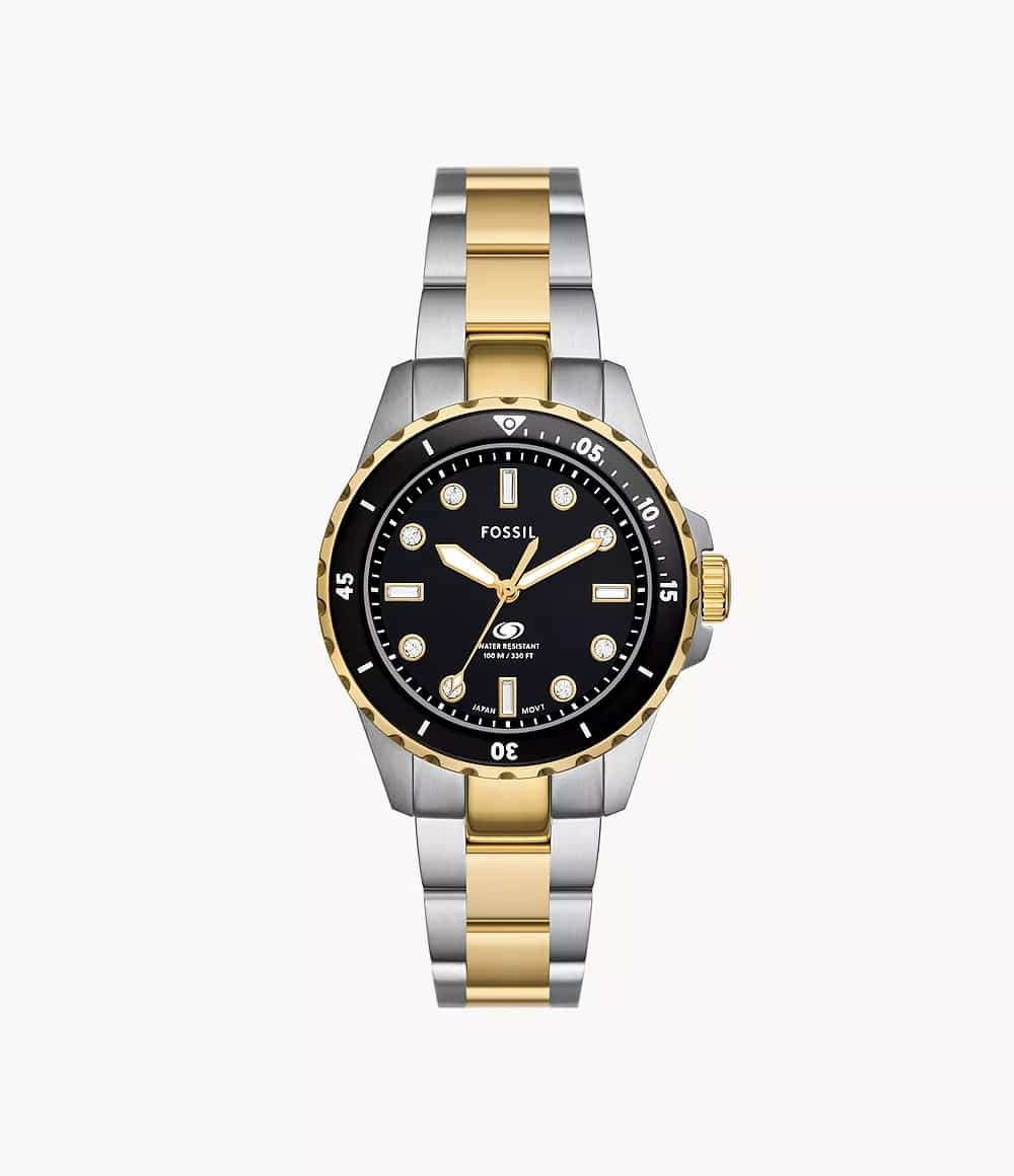 Reloj Fossil Dive Mujer Acero Bicolor Esfera Negra - Reloj original en Guatemala