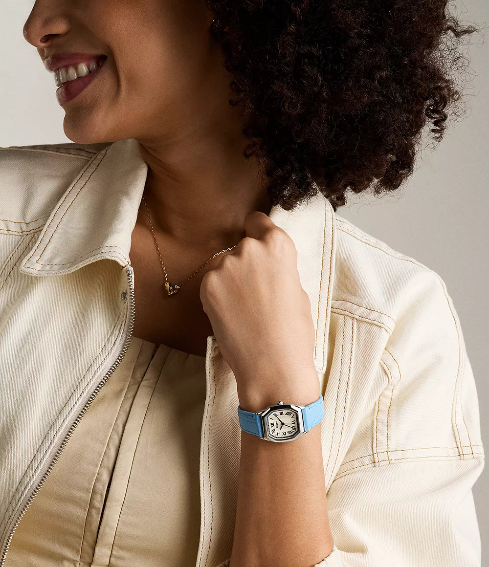Reloj Fossil Harlow Mujer Correa Piel Azul Cielo - Vista trasera