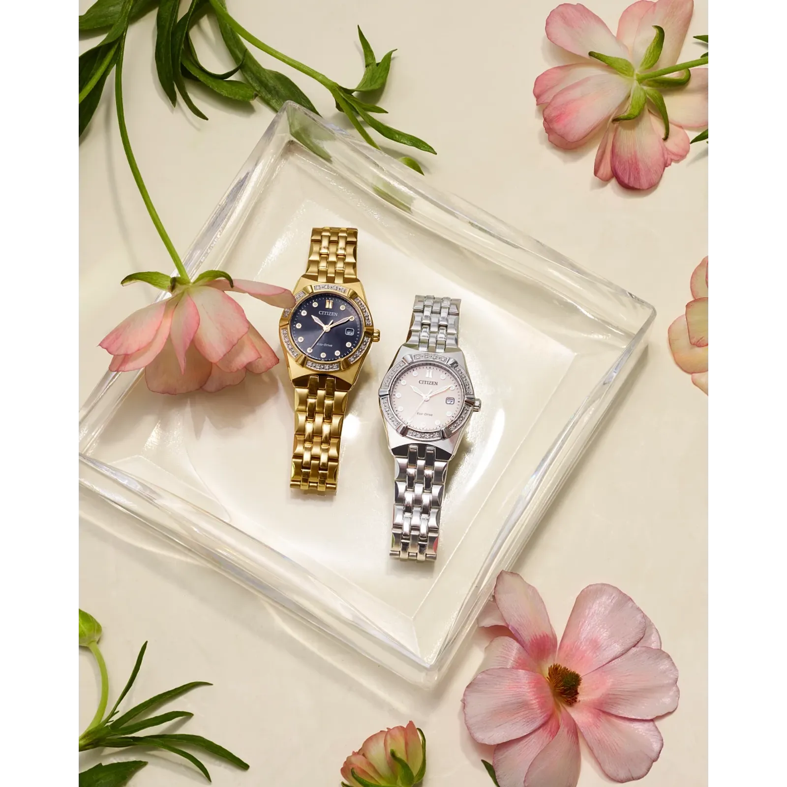 55E Reloj Citizen Corso Eco-drive de dama pulsera de metal con diamantes incrustados 28 mm - Vista lateral