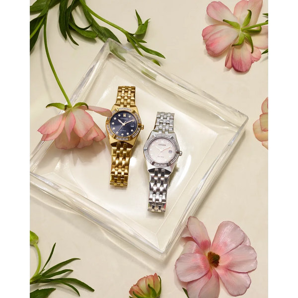 55E Reloj Citizen Corso Eco-drive de dama pulsera de metal con diamantes incrustados 28 mm - Vista lateral