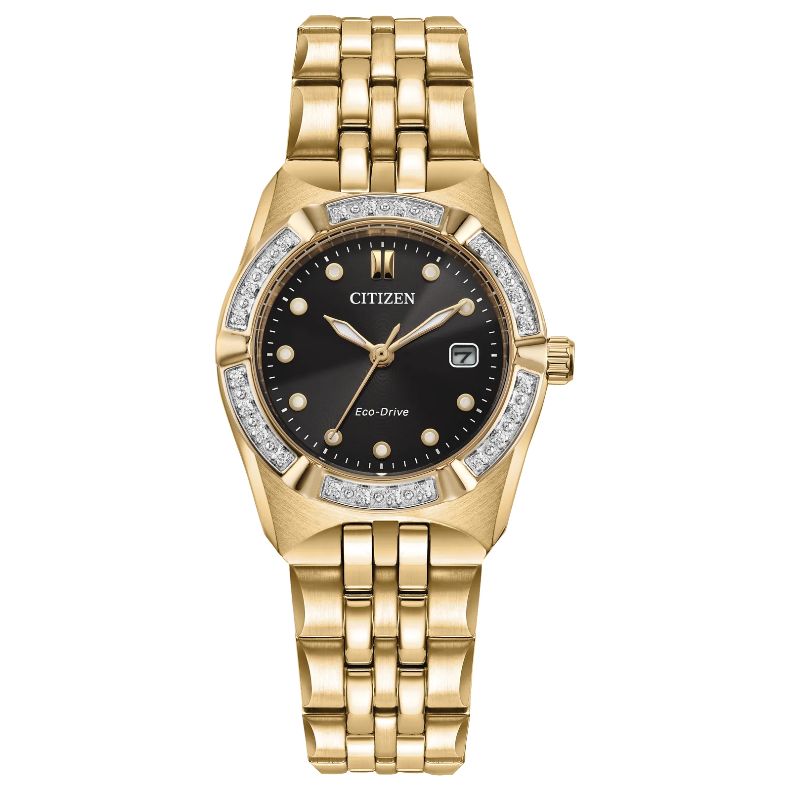 55E Reloj Citizen Corso Eco-drive de dama pulsera de metal con diamantes incrustados 28 mm - Reloj original en Guatemala