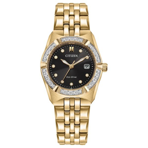 55E Reloj Citizen Corso Eco-drive de dama pulsera de metal con diamantes incrustados 28 mm - Reloj original en Guatemala