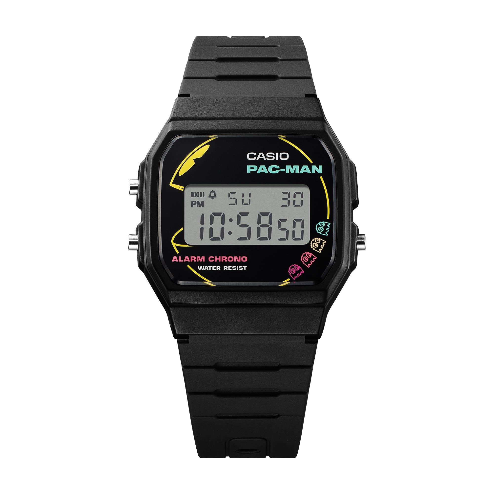 F-91WPC-1A Reloj Casio Pac-Man Unisex Correa Resina Negro - Vista trasera