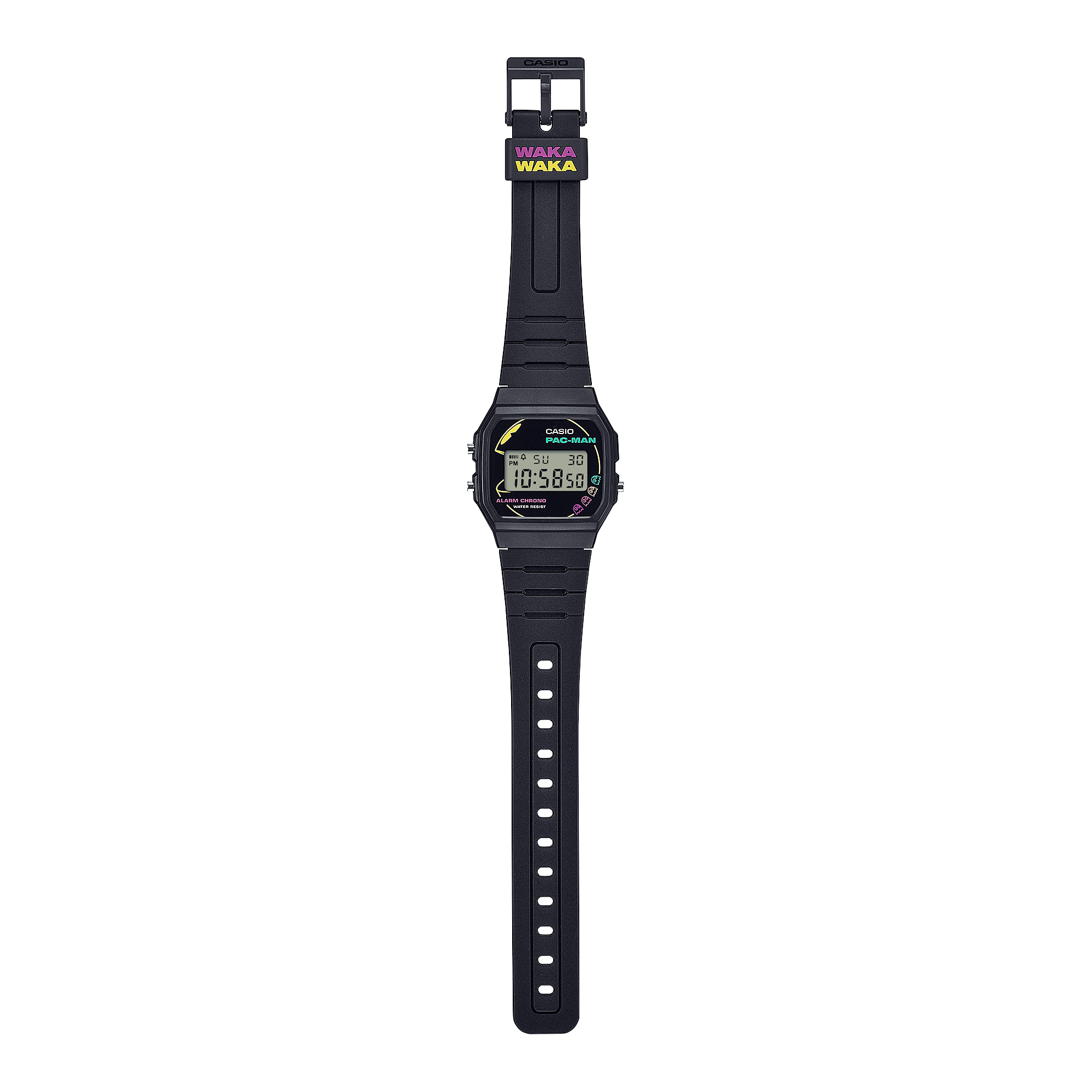 F-91WPC-1A Reloj Casio Pac-Man Unisex Correa Resina Negro - Detalle de esfera