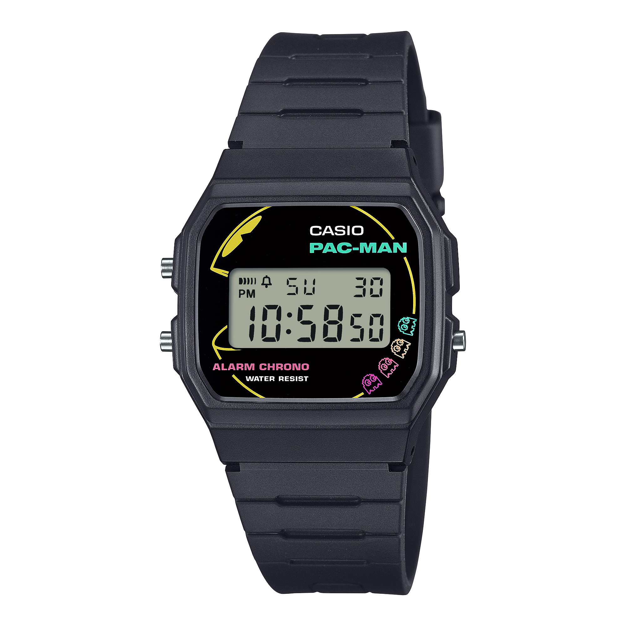 F-91WPC-1A Reloj Casio Pac-Man Unisex Correa Resina Negro - Reloj original en Guatemala