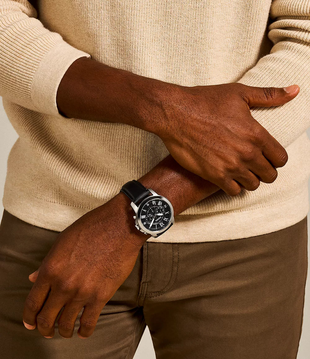 Reloj Fossil Grant Hombre Correa Cuero Negro - Vista trasera