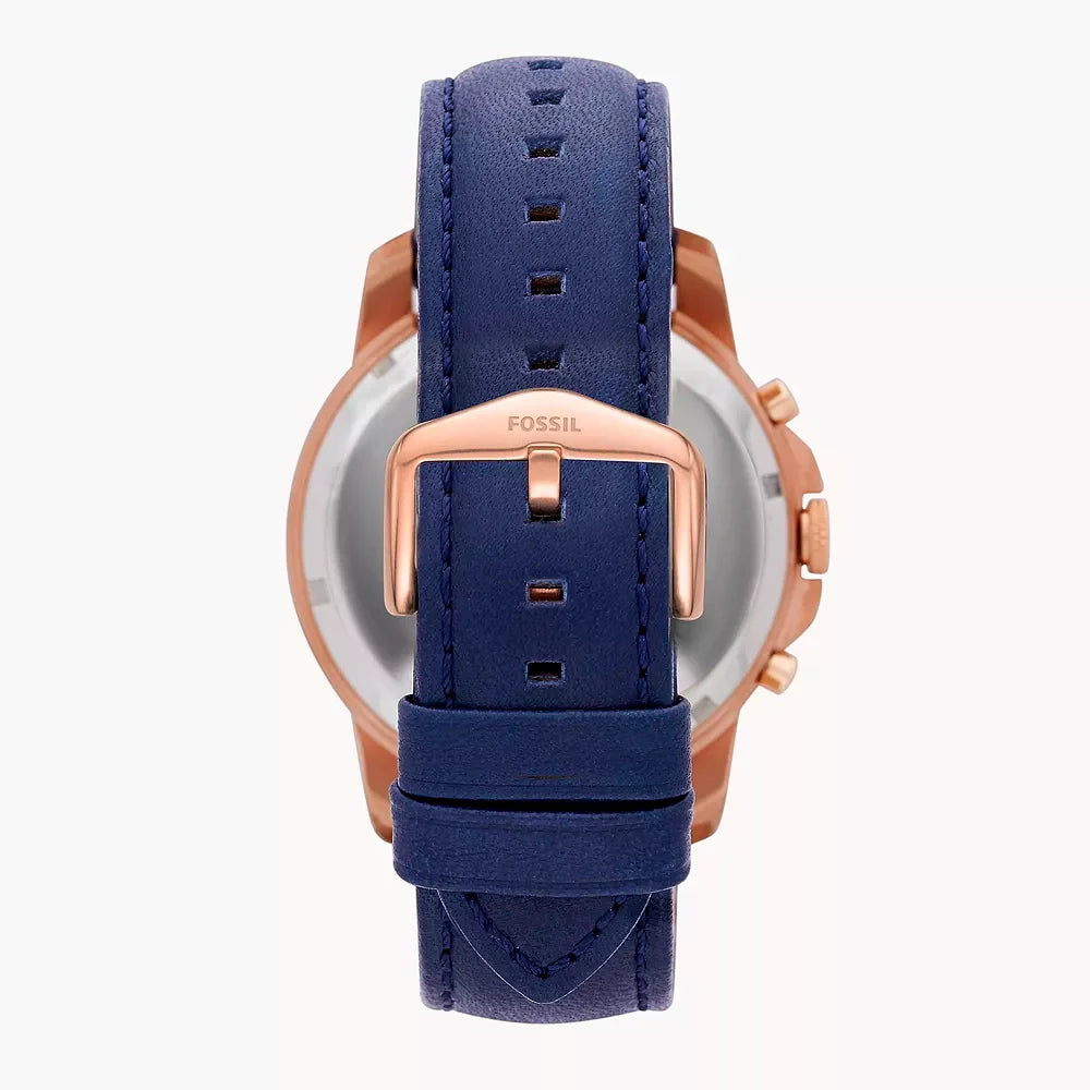 Reloj Fossil Grant Hombre Oro Rosa Piel Azul - Detalle de esfera