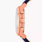 Reloj Fossil Grant Hombre Oro Rosa Piel Azul - Vista trasera