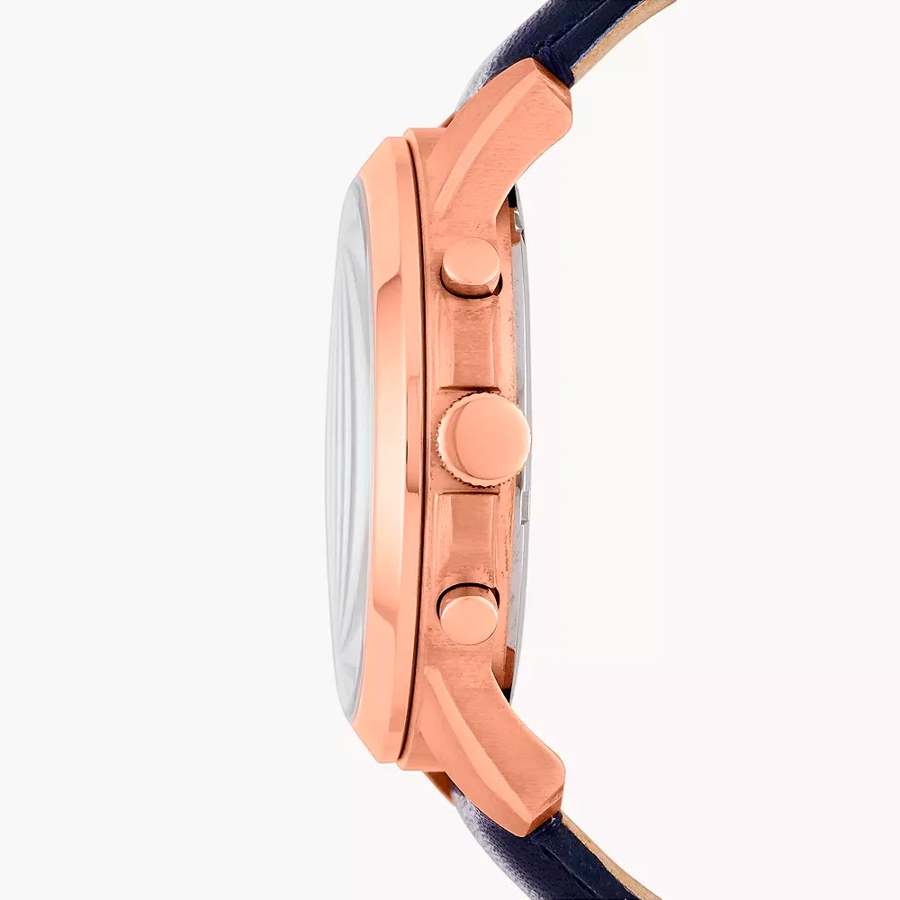 Reloj Fossil Grant Hombre Oro Rosa Piel Azul - Vista trasera