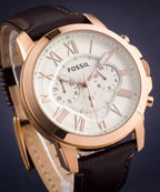 Reloj Fossil Grant Hombre Correa Cuero Marrón - Vista trasera