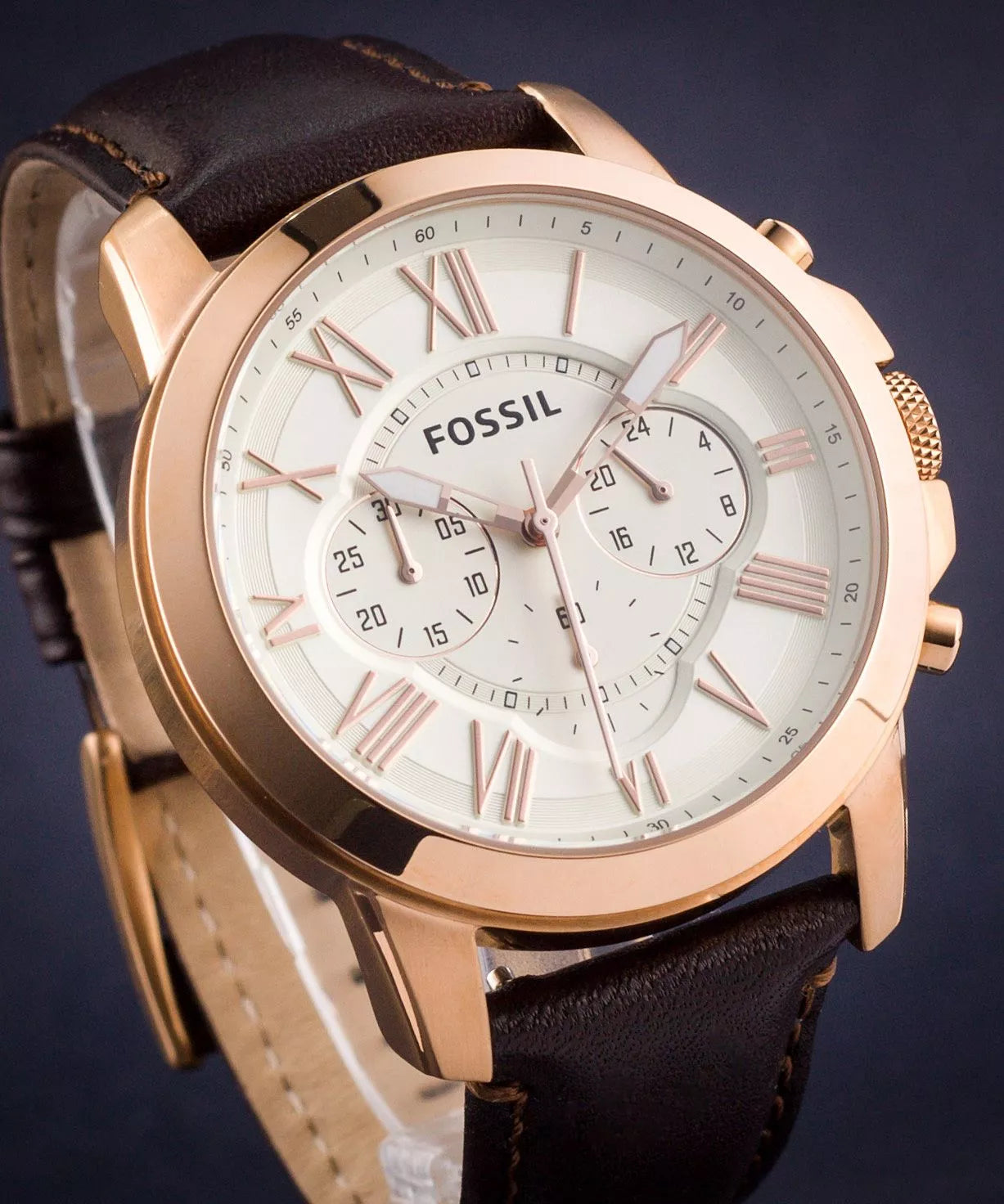 Reloj Fossil Grant Hombre Correa Cuero Marrón - Vista trasera