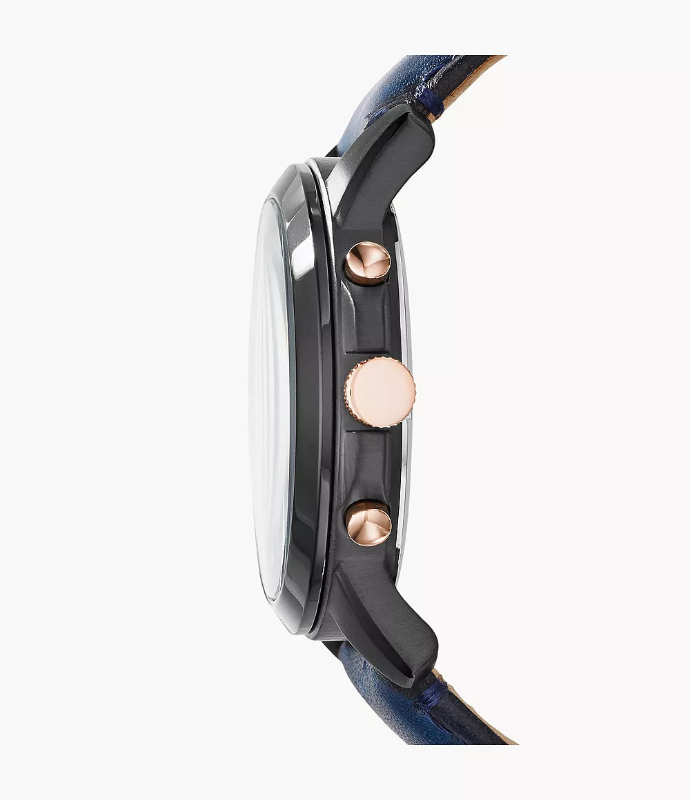 Reloj Fossil Grant Hombre Correa Cuero Azul Marino - Vista lateral