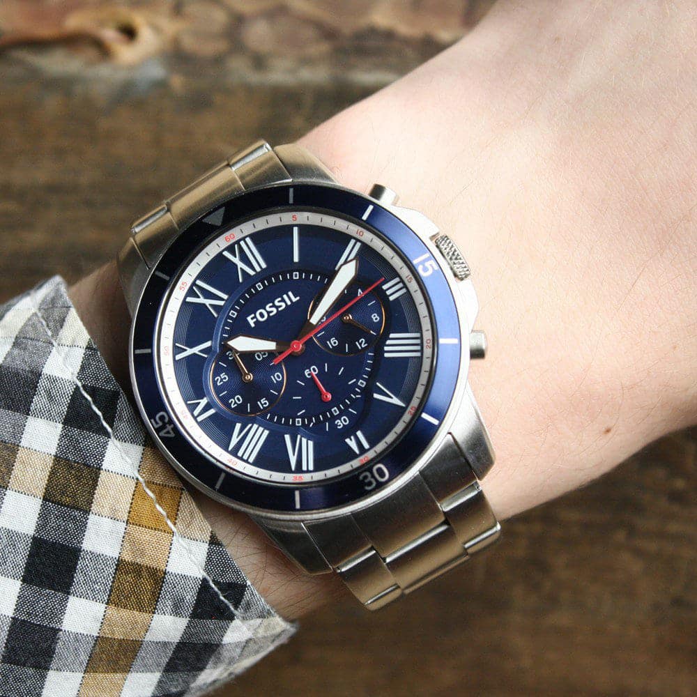 Reloj Fossil Grant Hombre Acero Inoxidable Azul - Vista lateral