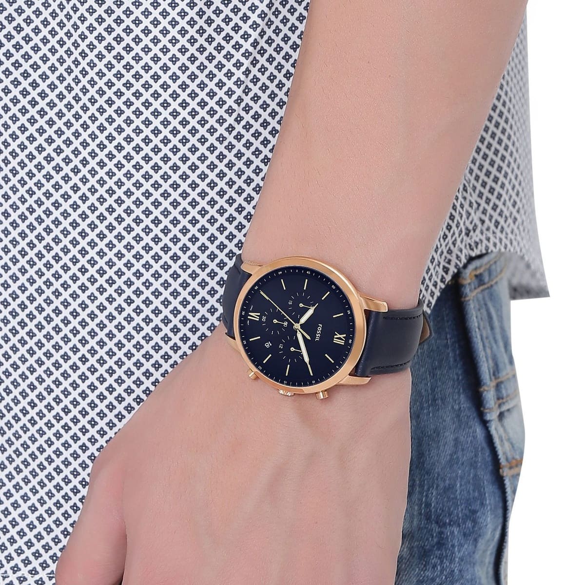 Reloj Fossil Neutra Cronógrafo Hombre Correa Piel Azul - Vista lateral