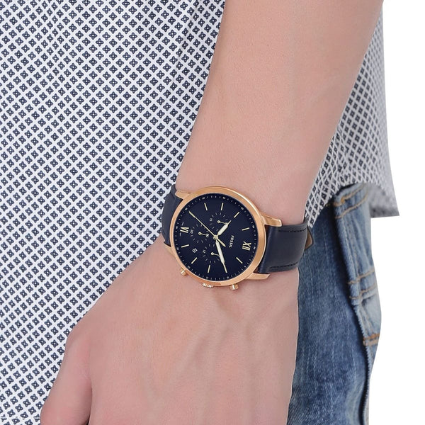 Reloj Fossil Neutra Cronógrafo Hombre Correa Piel Azul - Vista lateral