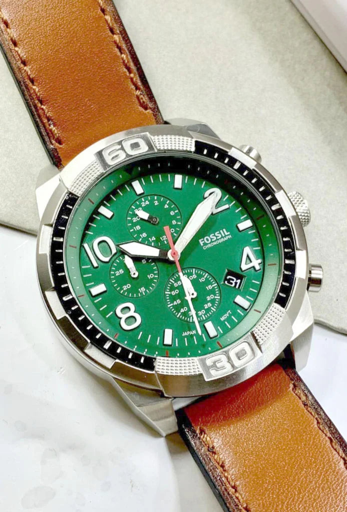 Reloj Fossil Bronson Hombre Esfera Verde Cuero - Detalle de esfera